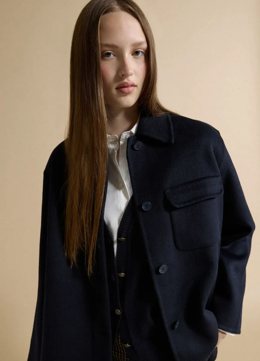 Cappotto blu in misto lana e viscosa con bottoni over fit