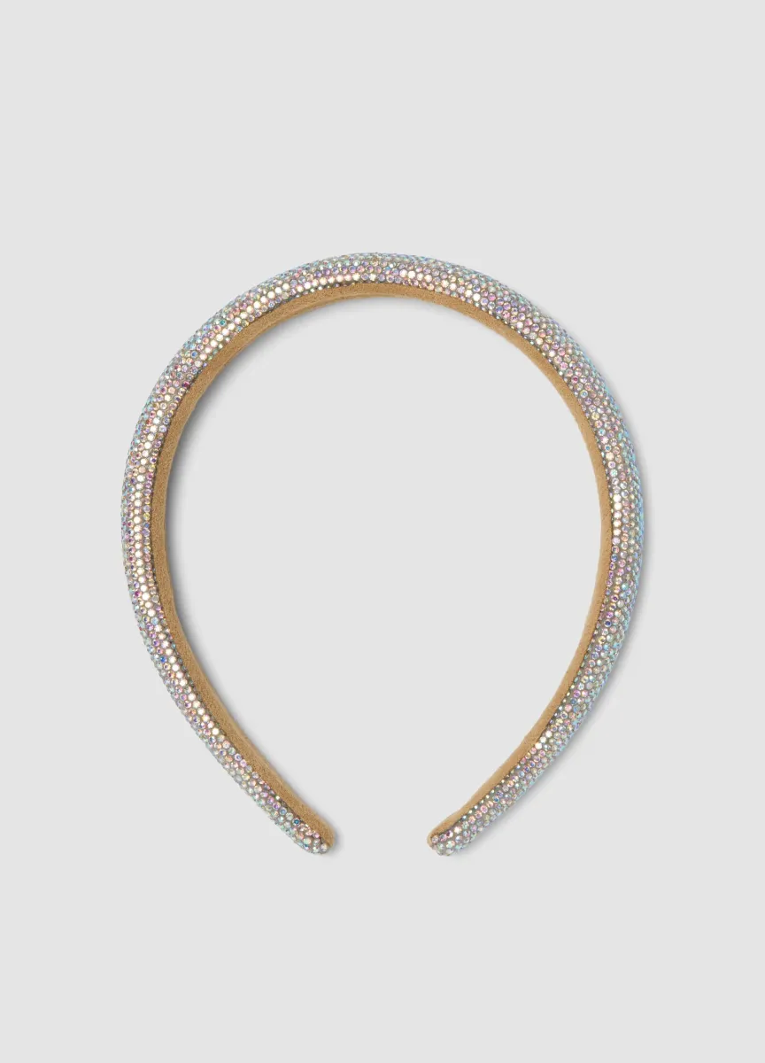 Cerchietto beige con strass multicolor per bambina e ragazza