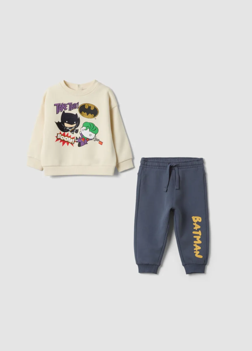 Completo beige e blu in puro cotone organico a tema Batman