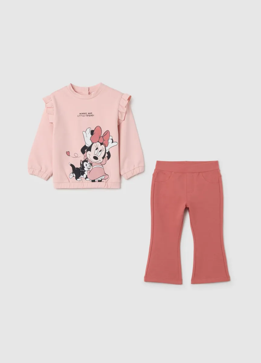 Completo da bambina in cotone elasticizzato rosa con stampa Minnie