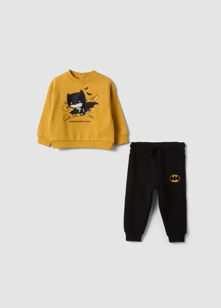Completo jogging giallo in puro cotone organico con stampa Batman