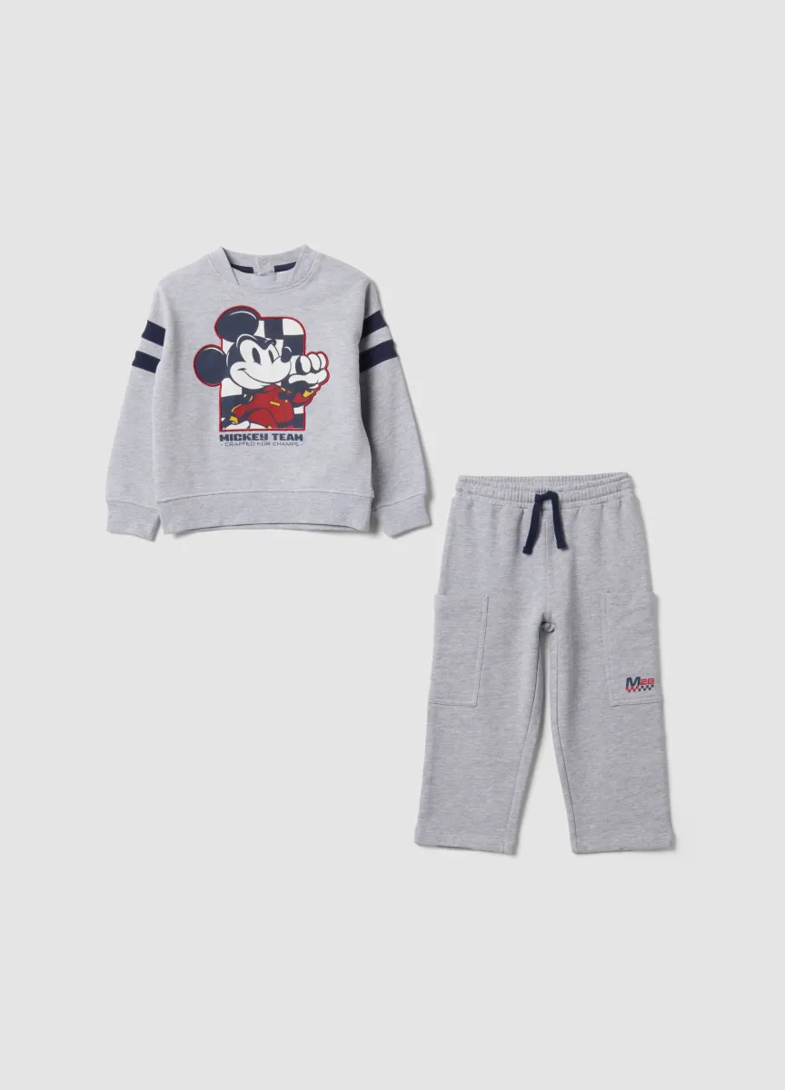 Completo jogging grigio in misto cotone con stampa Mickey Mouse