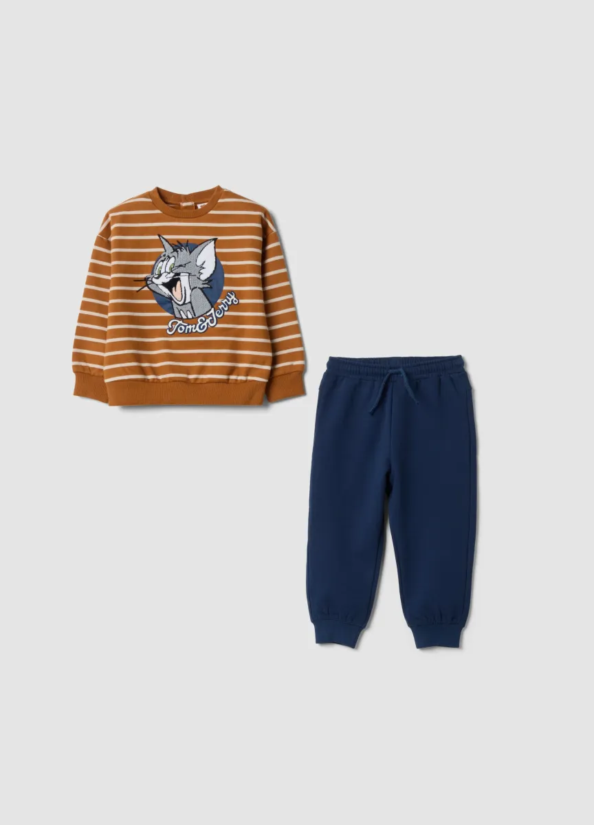 Completo jogging marrone in puro cotone con stampa Tom & Jerry