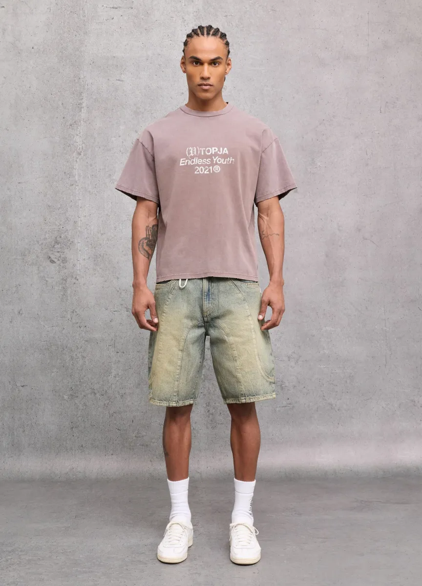 Denim Shorts Washed Light Blue & Tea