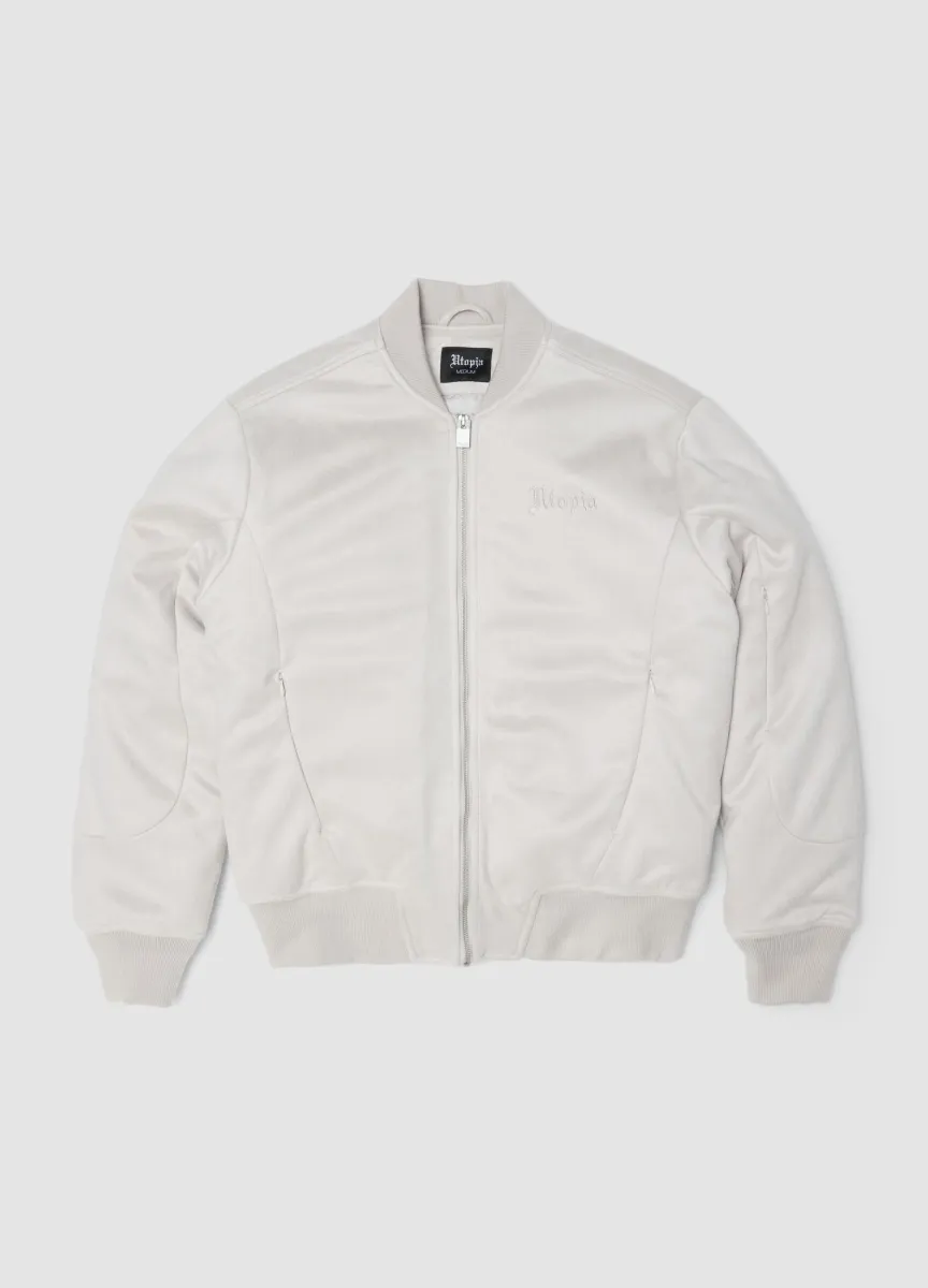 Faux Suede Bomber Jacket Light Beige
