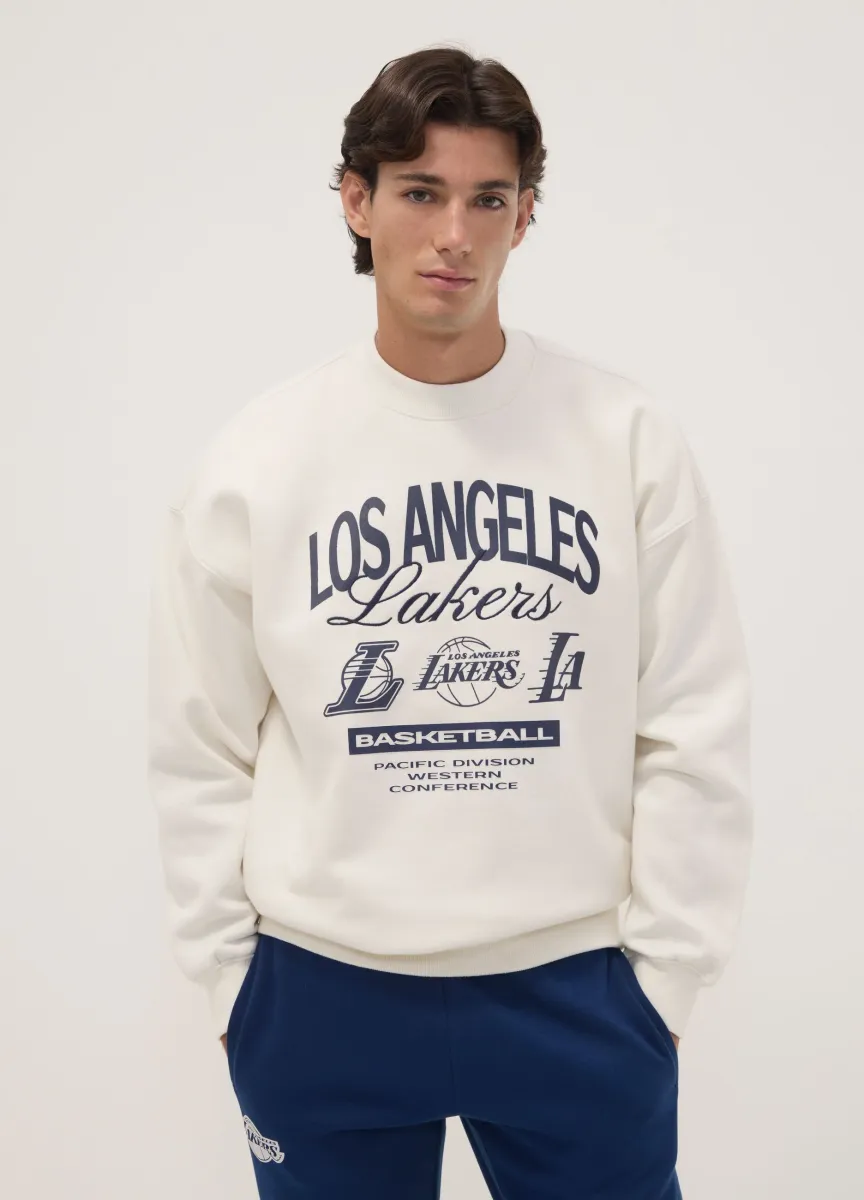 Felpa bianca in misto cotone con stampa Lakers