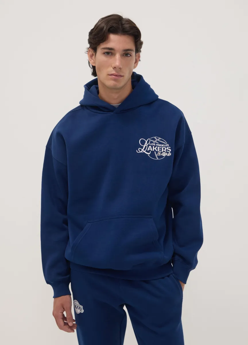 Felpa blu con cappuccio in misto cotone con stampa Lakers