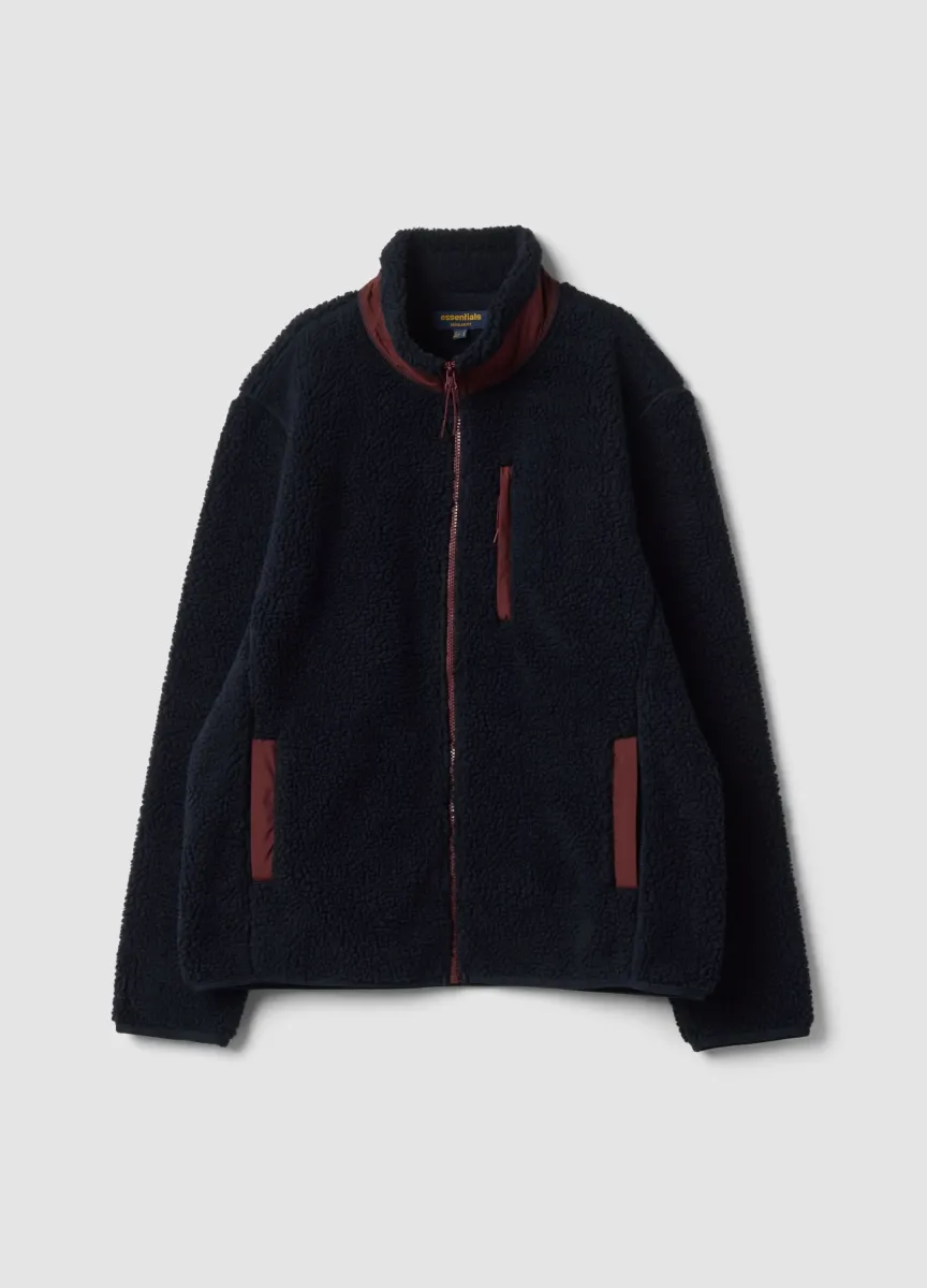 Felpa blu con girocollo e zip in sherpa regular fit