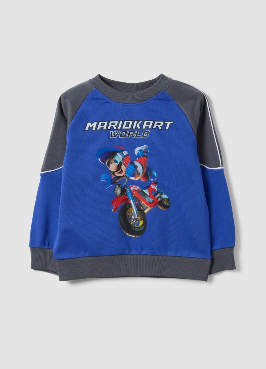 Felpa blu in misto cotone con stampa Mario Kart over fit
