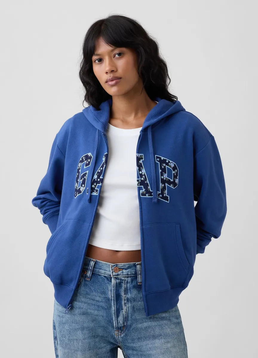 Felpa blu navy in misto cotone con cappuccio e zip logo GAP