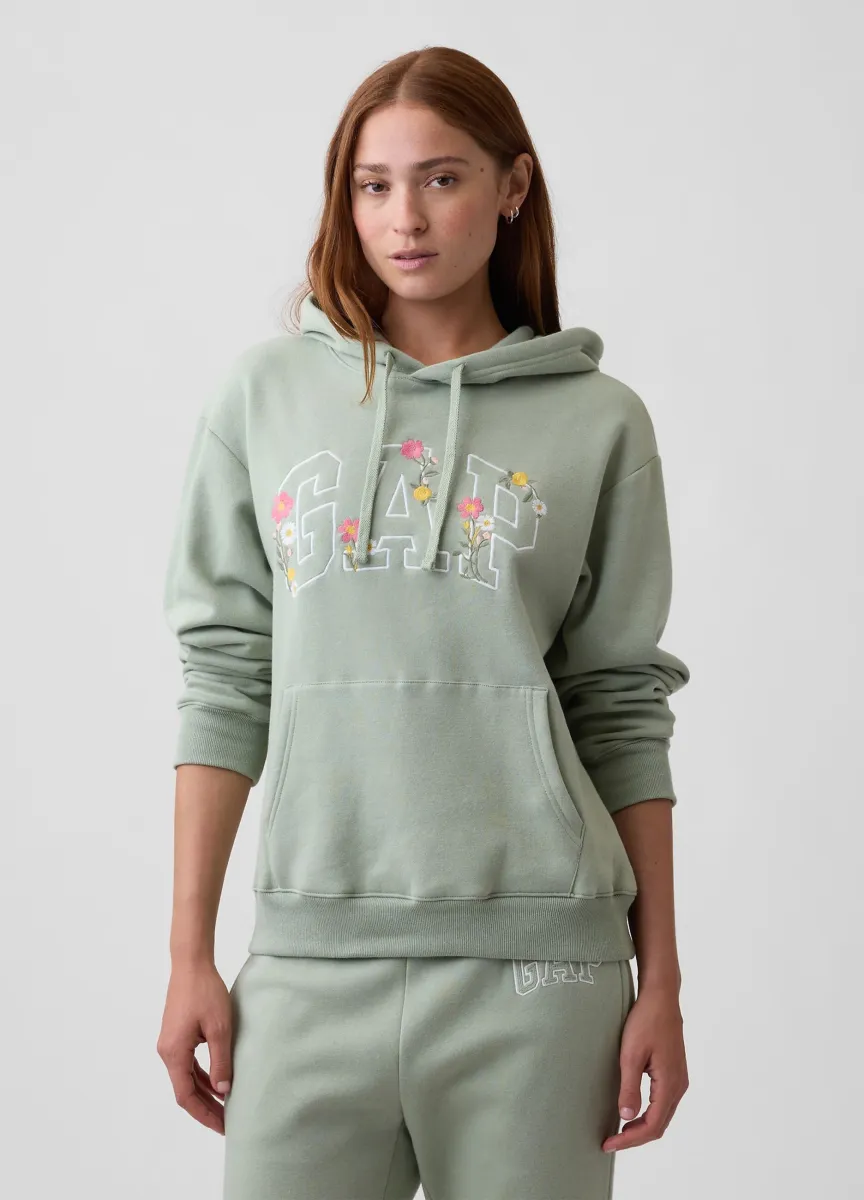 Felpa con cappuccio verde in misto cotone con logo GAP ricamato