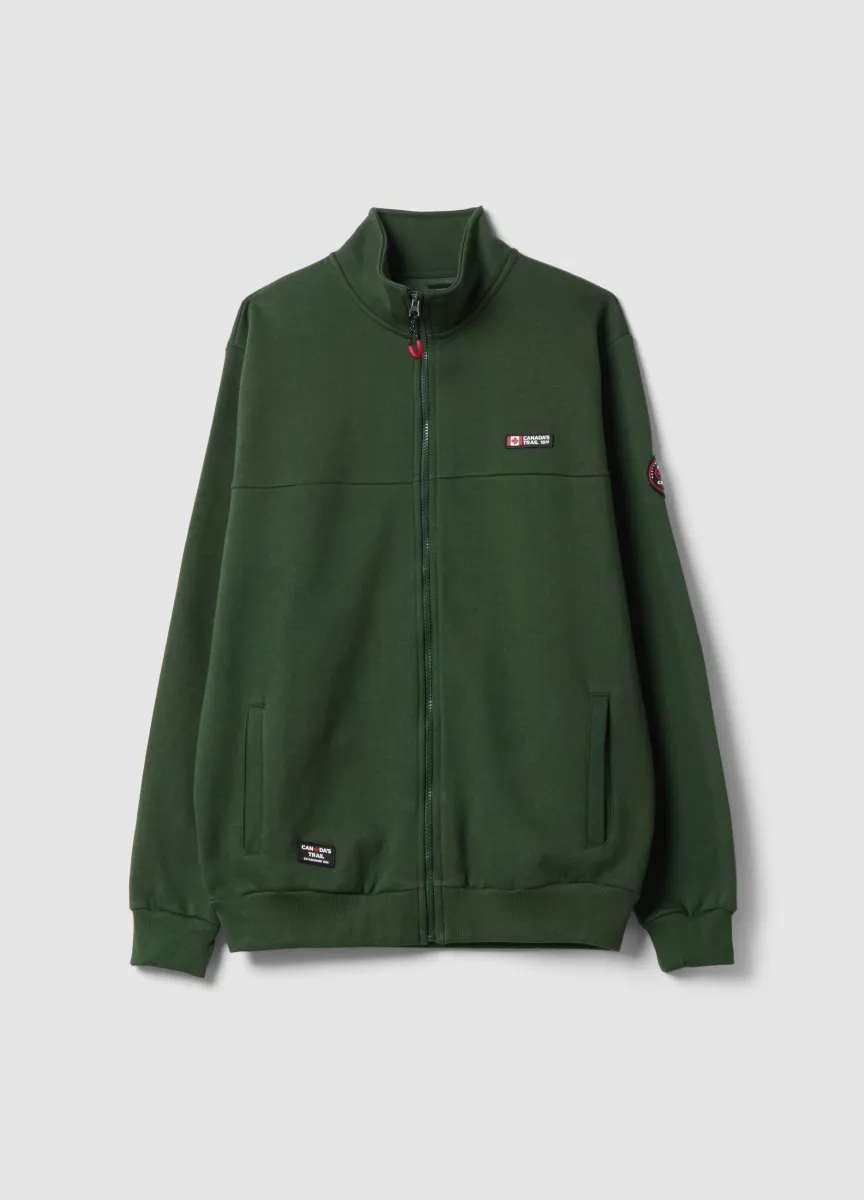 Felpa full zip verde in misto cotone con zip e colletto alto