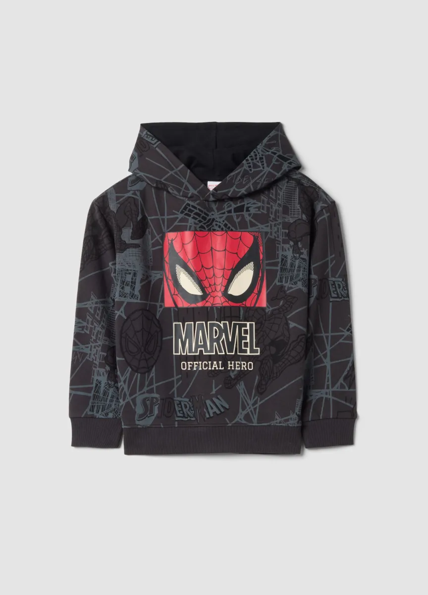 Felpa grigio scuro in misto cotone con cappuccio e stampa MARVEL Spider-Man