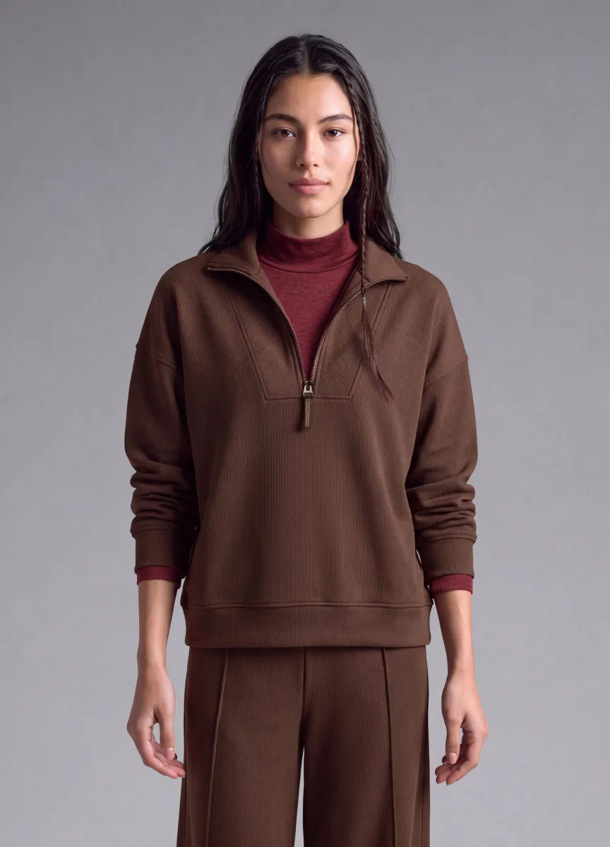 Felpa marrone in modal elasticizzato con girocollo ALTAVIA STUDIO