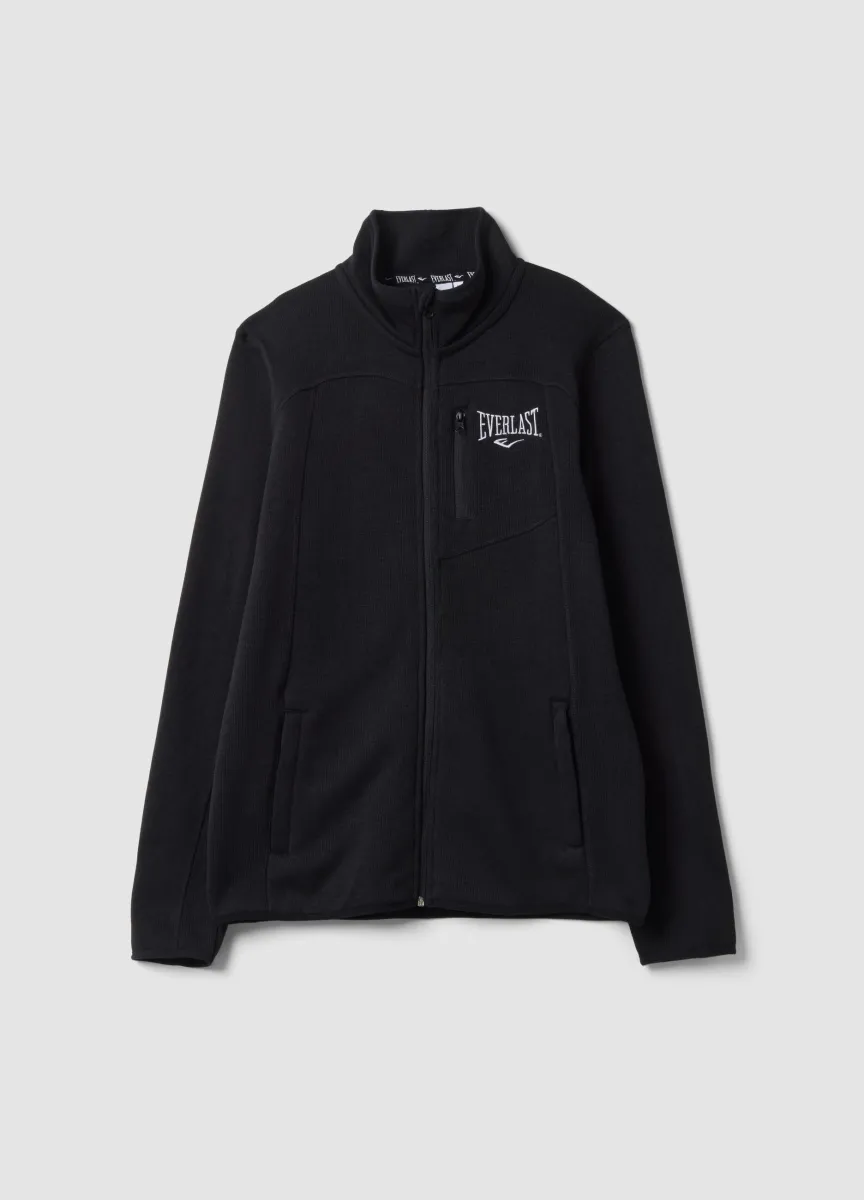 Felpa nera full zip con collo alto e logo Everlast