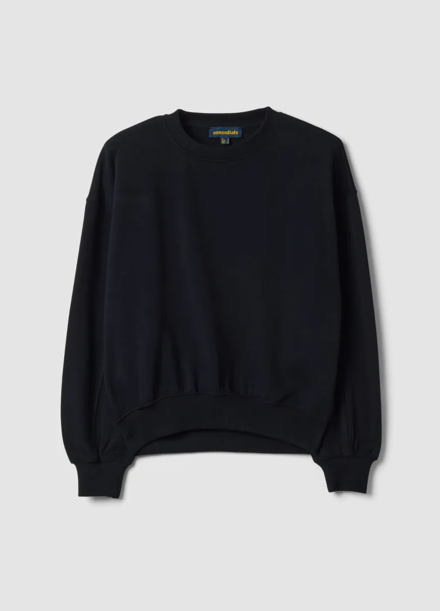 Felpa nera girocollo in fleece di misto cotone e viscosa regular fit