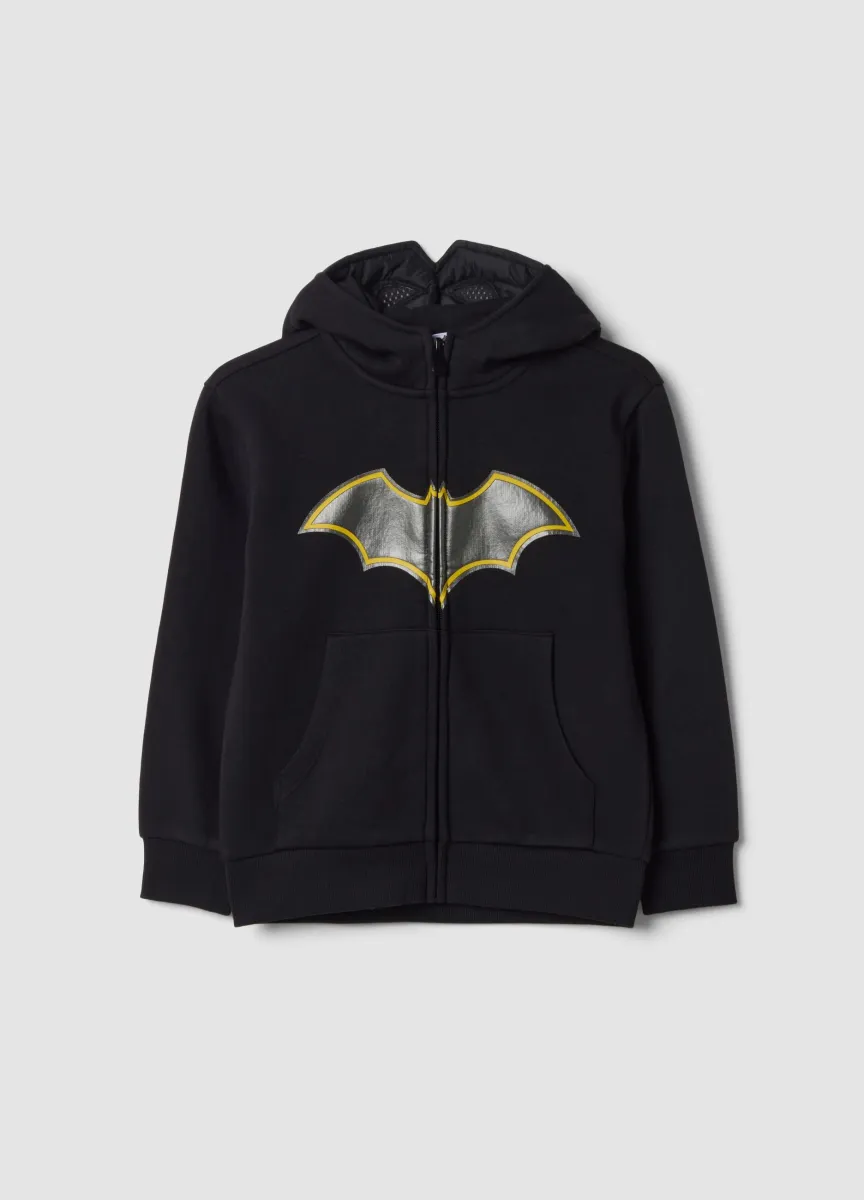Felpa nera in misto cotone con stampa Batman regular fit