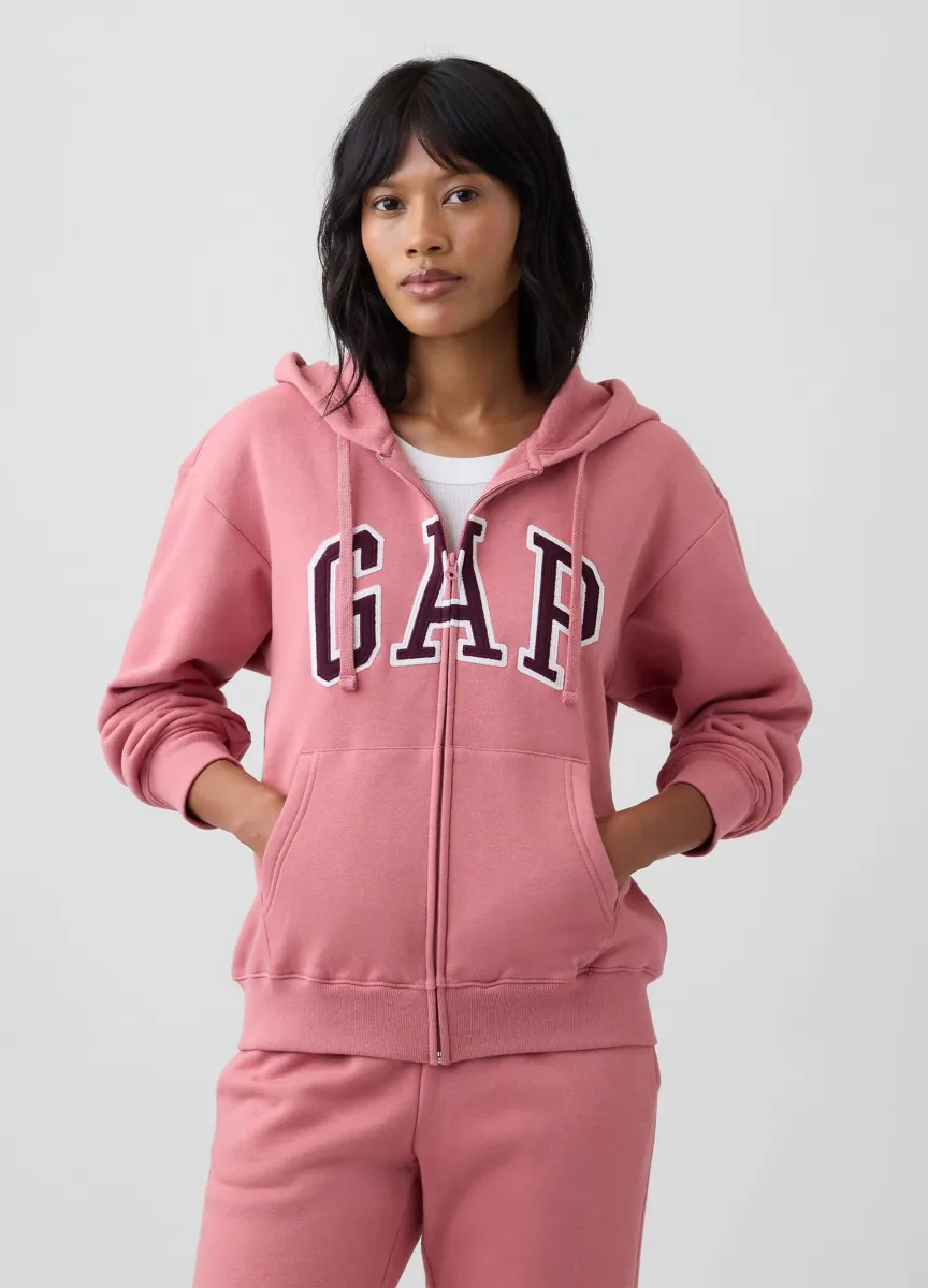 Felpa rosa con cappuccio in misto cotone e logo GAP