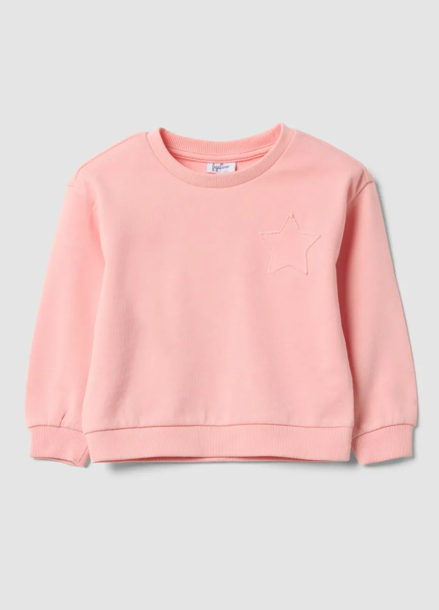 Felpa rosa girocollo in misto cotone e viscosa con stella ricamata per bimba