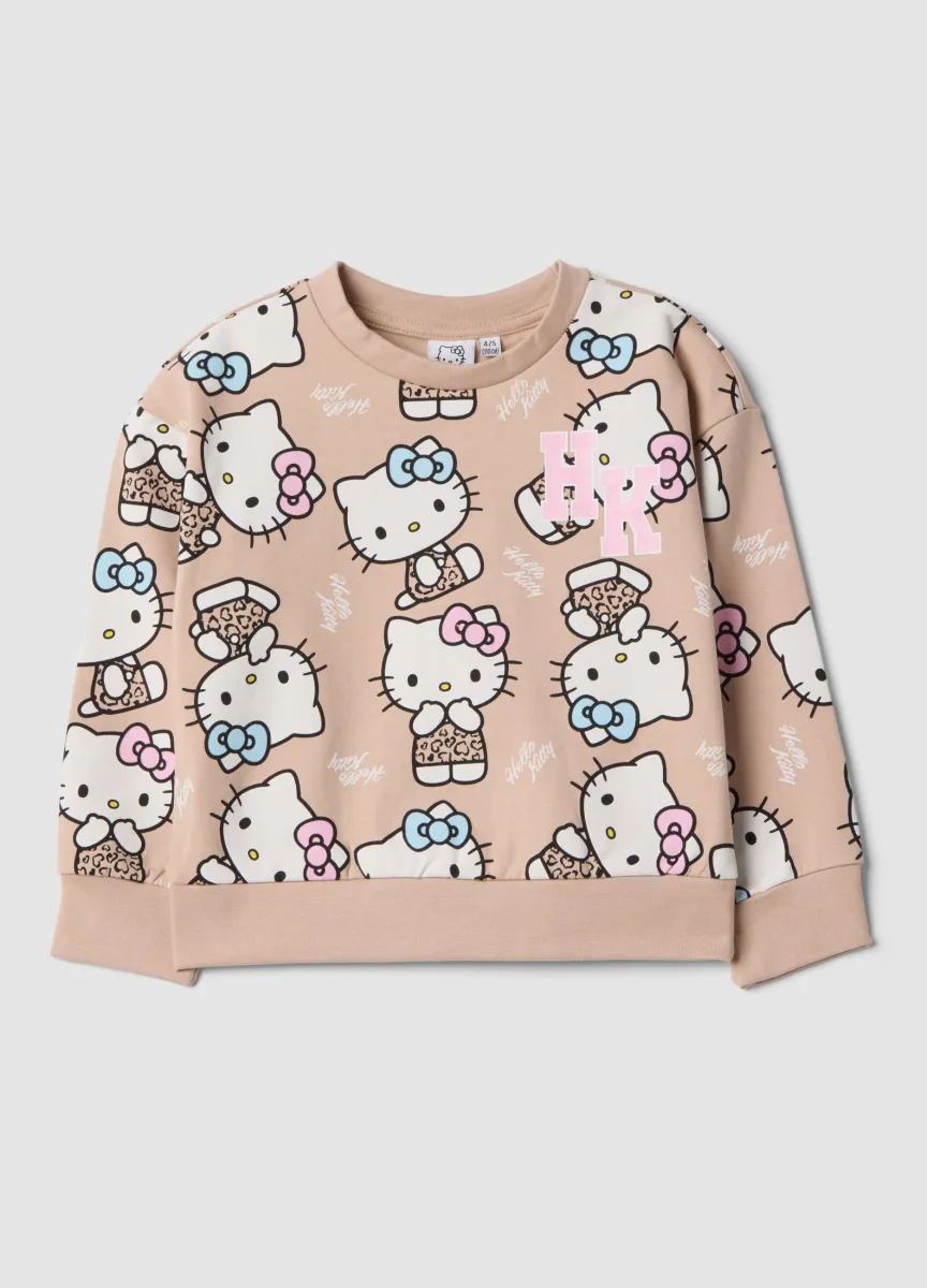 Felpa rosa in cotone elasticizzato con fantasia Hello Kitty per bambina