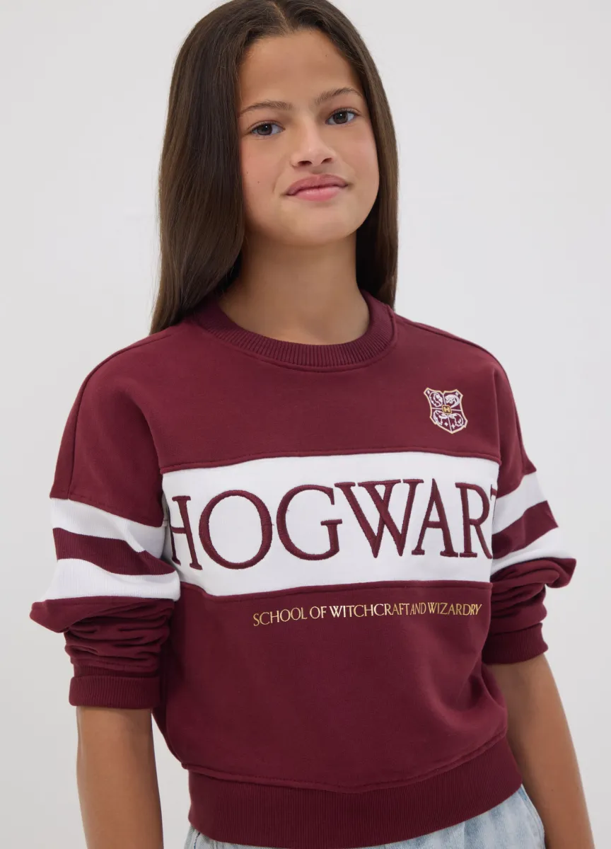Felpa rossa in cotone elasticizzato con collo a costine a tema Harry Potter