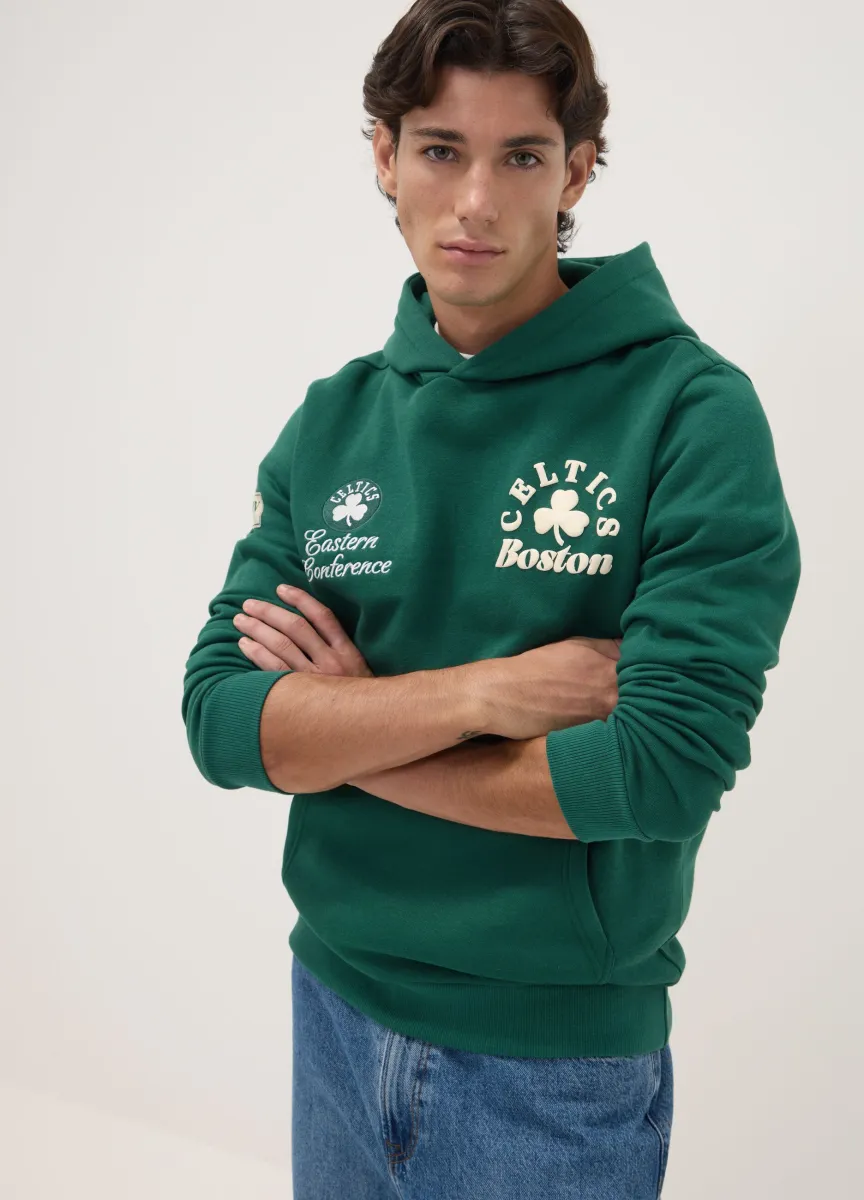 Felpa verde con cappuccio in misto cotone a tema Boston Celtics