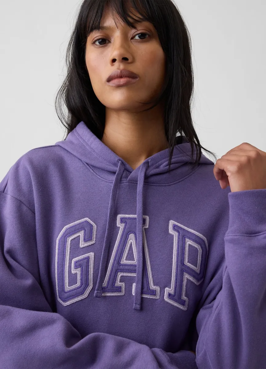 Felpa viola mora con cappuccio in misto cotone e logo ricamato GAP