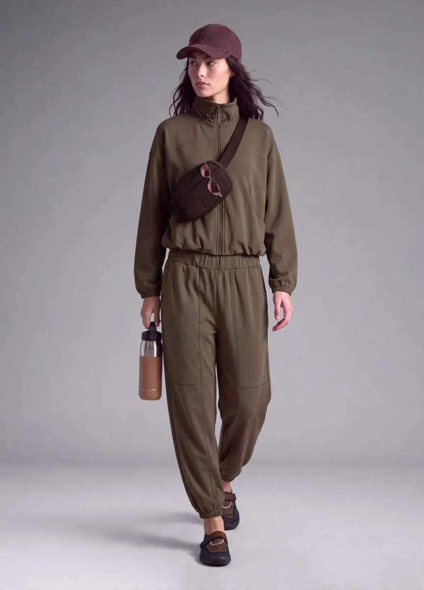 Full-zip verde corta in tessuto soft-touch con collo rialzato ALTAVIA STUDIO