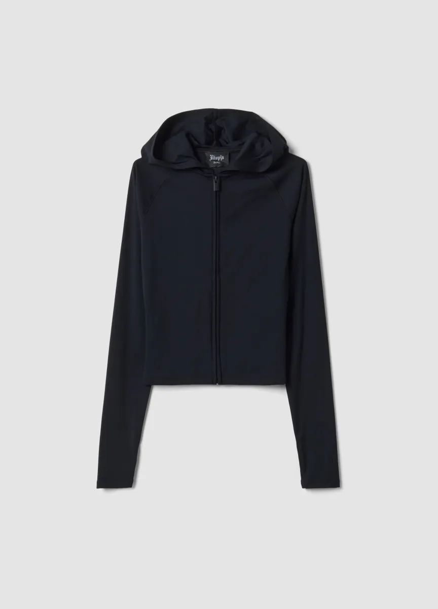 Full-Zip Yoga Hoodie Fitted Black