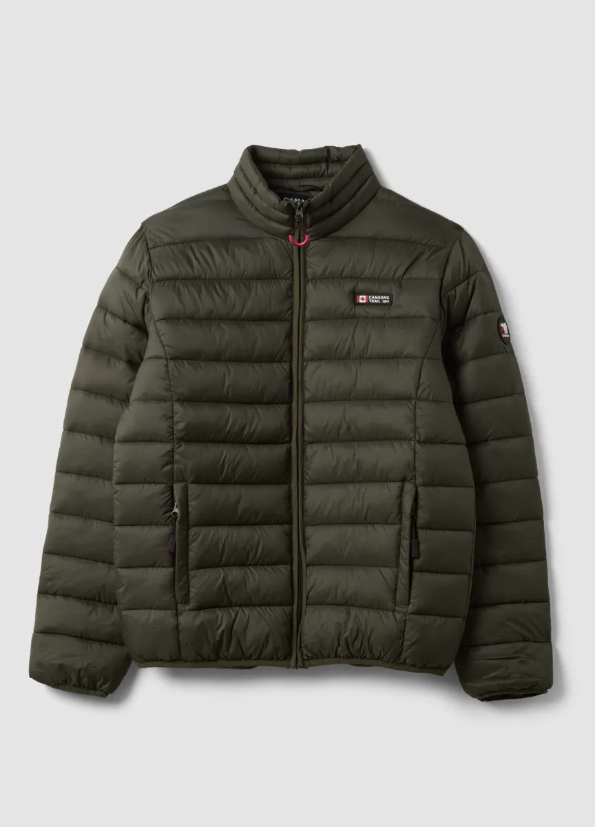 Giacca imbottita verde con collo alto e zip