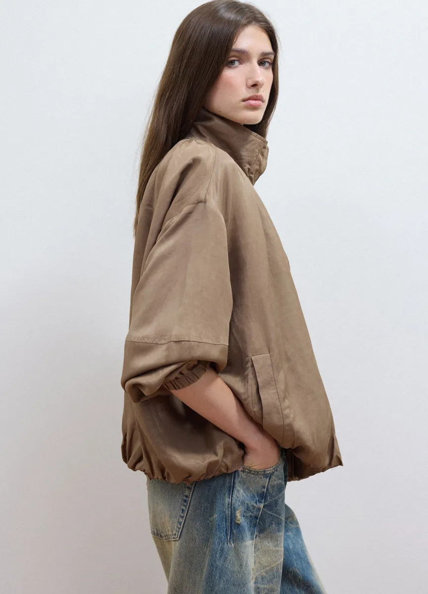 Giacca marrone in misto viscosa e lino regular fit
