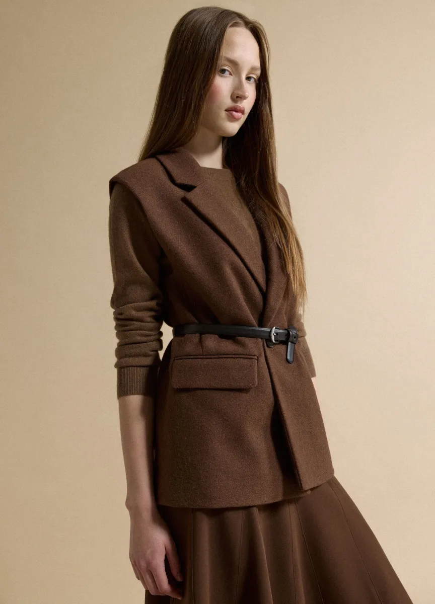 Gilet marrone in misto viscosa con rever classico