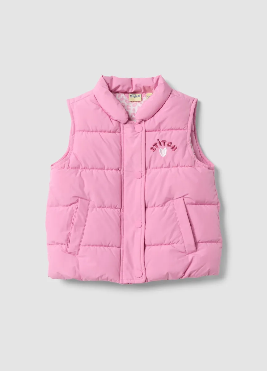 Gilet rosa imbottito con ricamo di Lilo & Stitch per bambina