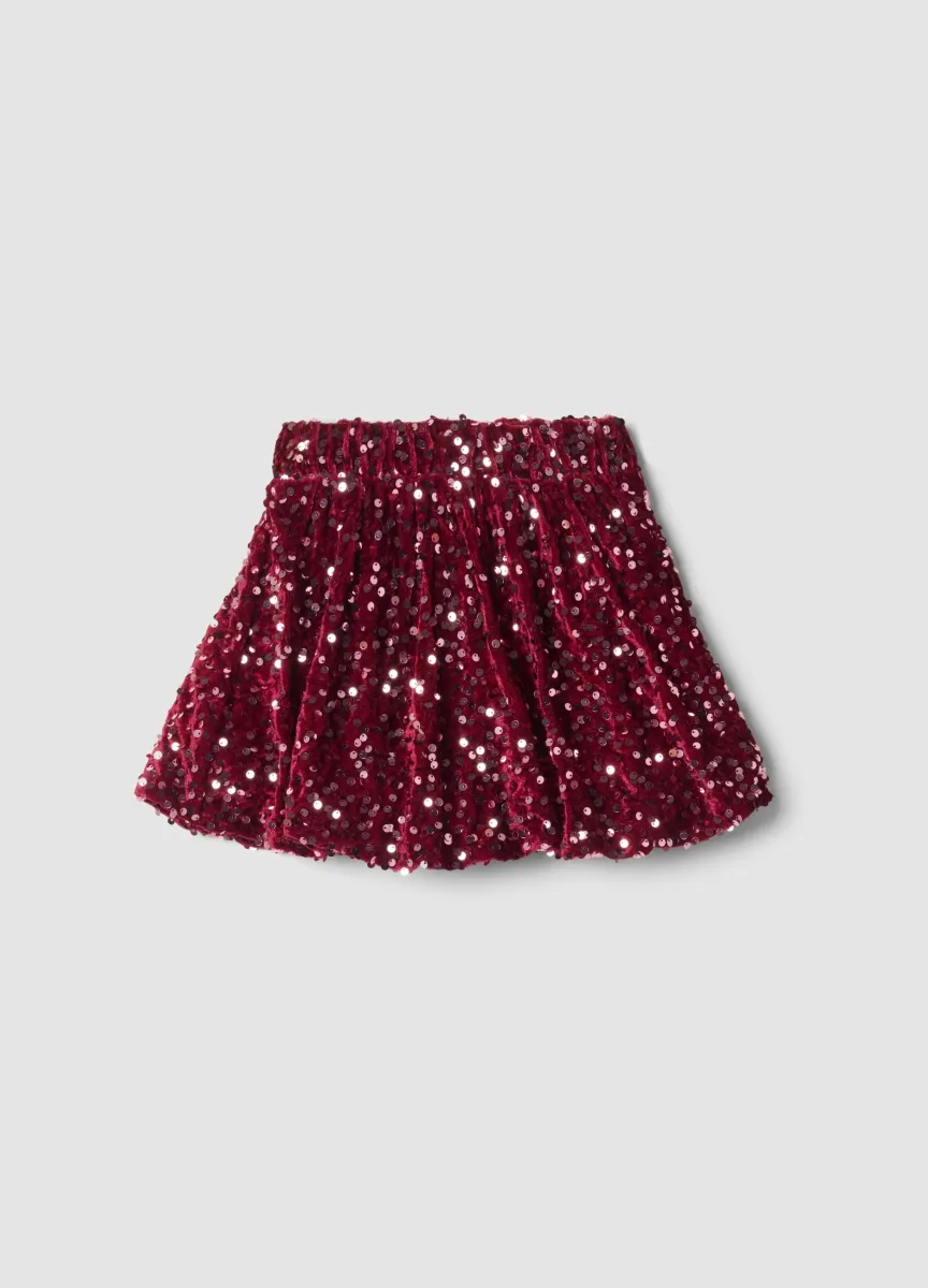 Gonna viola prugna con paillettes e vita elasticizzata
