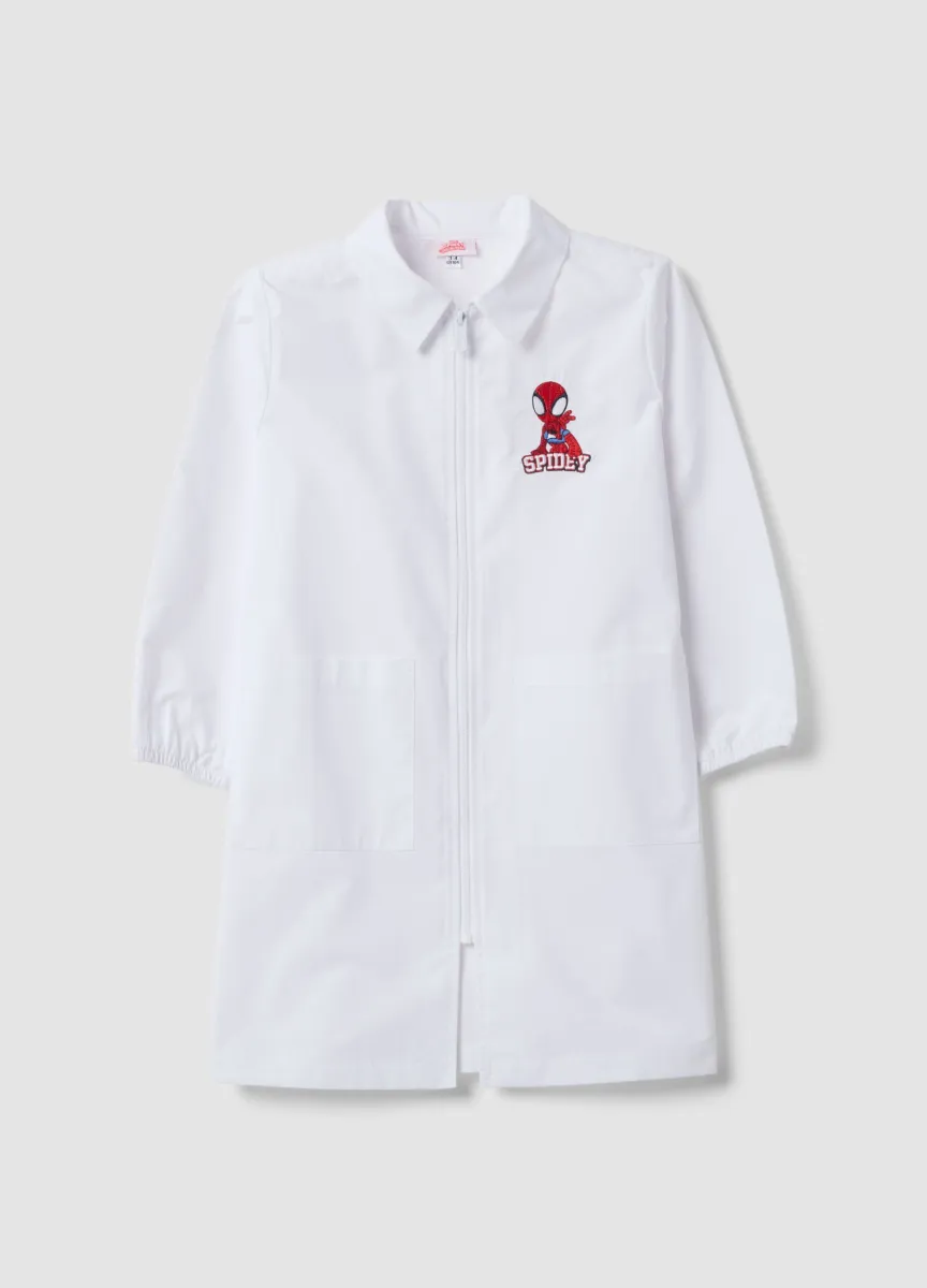 Grembiule bianco da asilo con zip e ricamo MARVEL Spider-Man per bambino