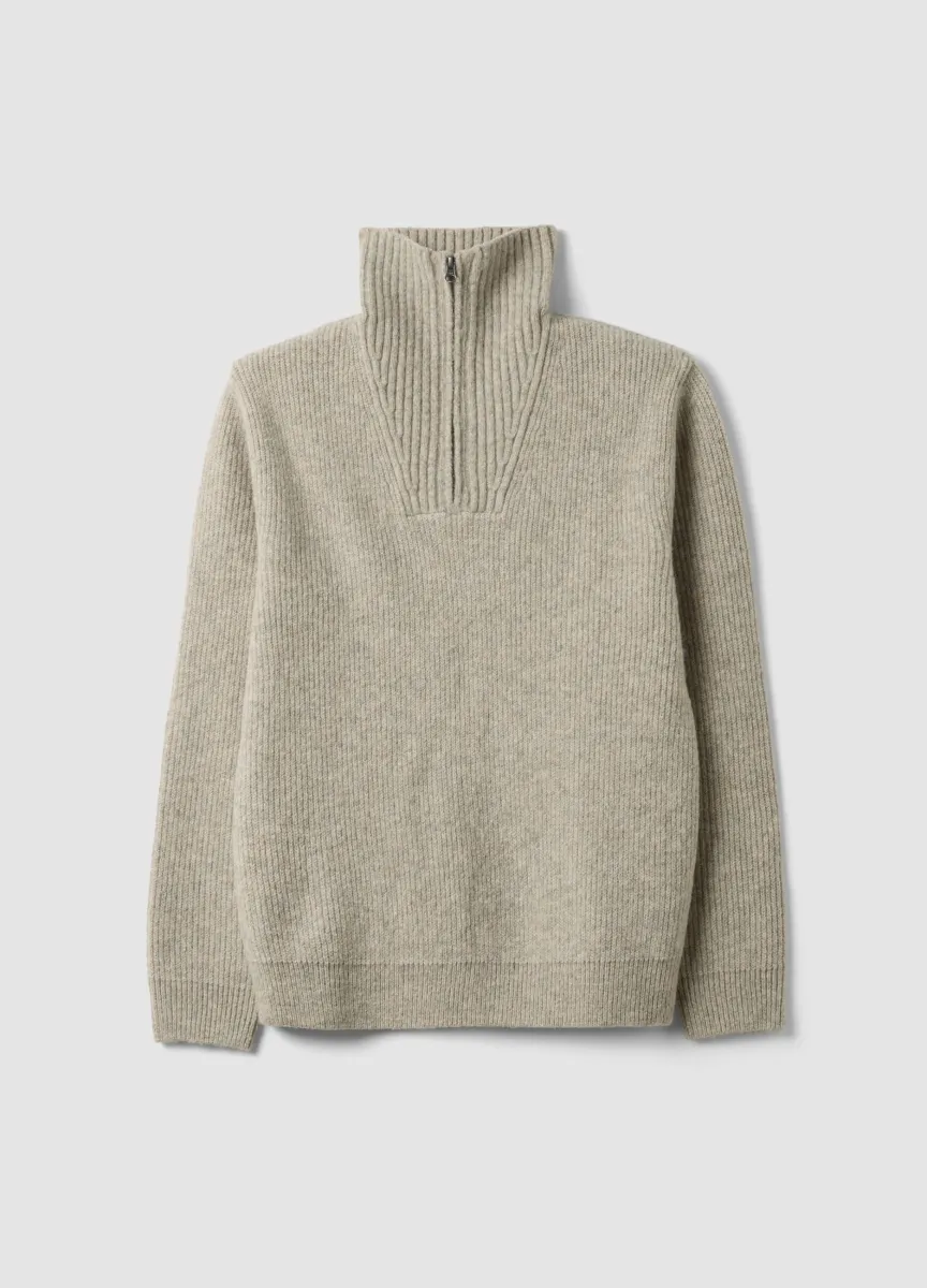 Half zip beige in lana elasticizzata regular fit