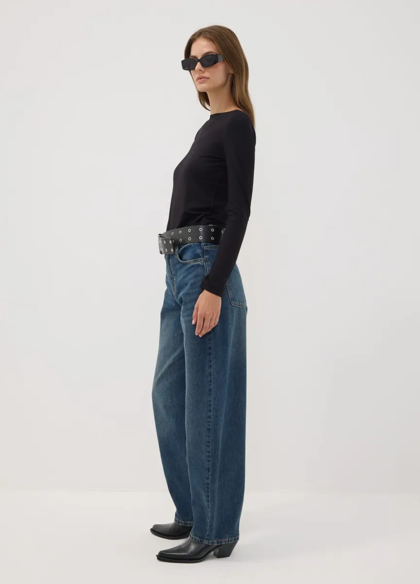 Jeans blu denim in puro cotone barrel fit