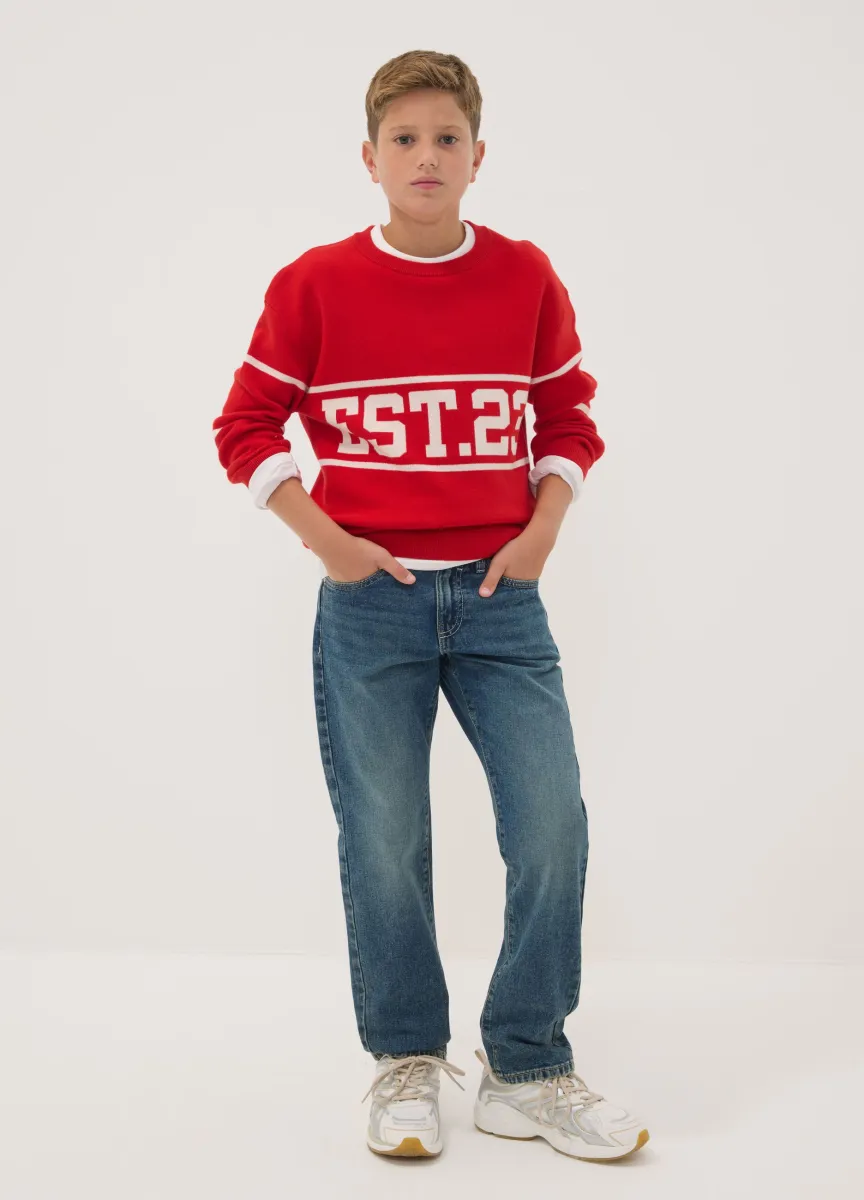 Jeans blu in puro cotone regular fit per ragazzo