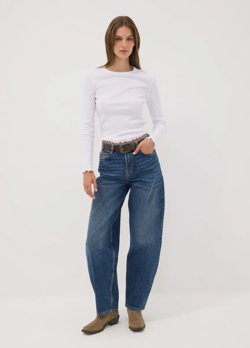 Jeans blu scuro denim in puro cotone barrel fit