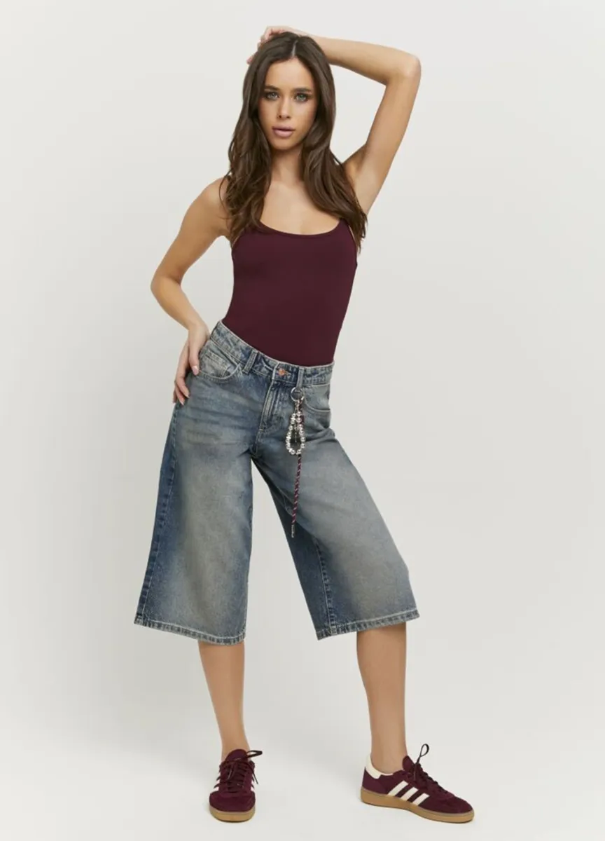 Jeans culotte blu in puro cotone