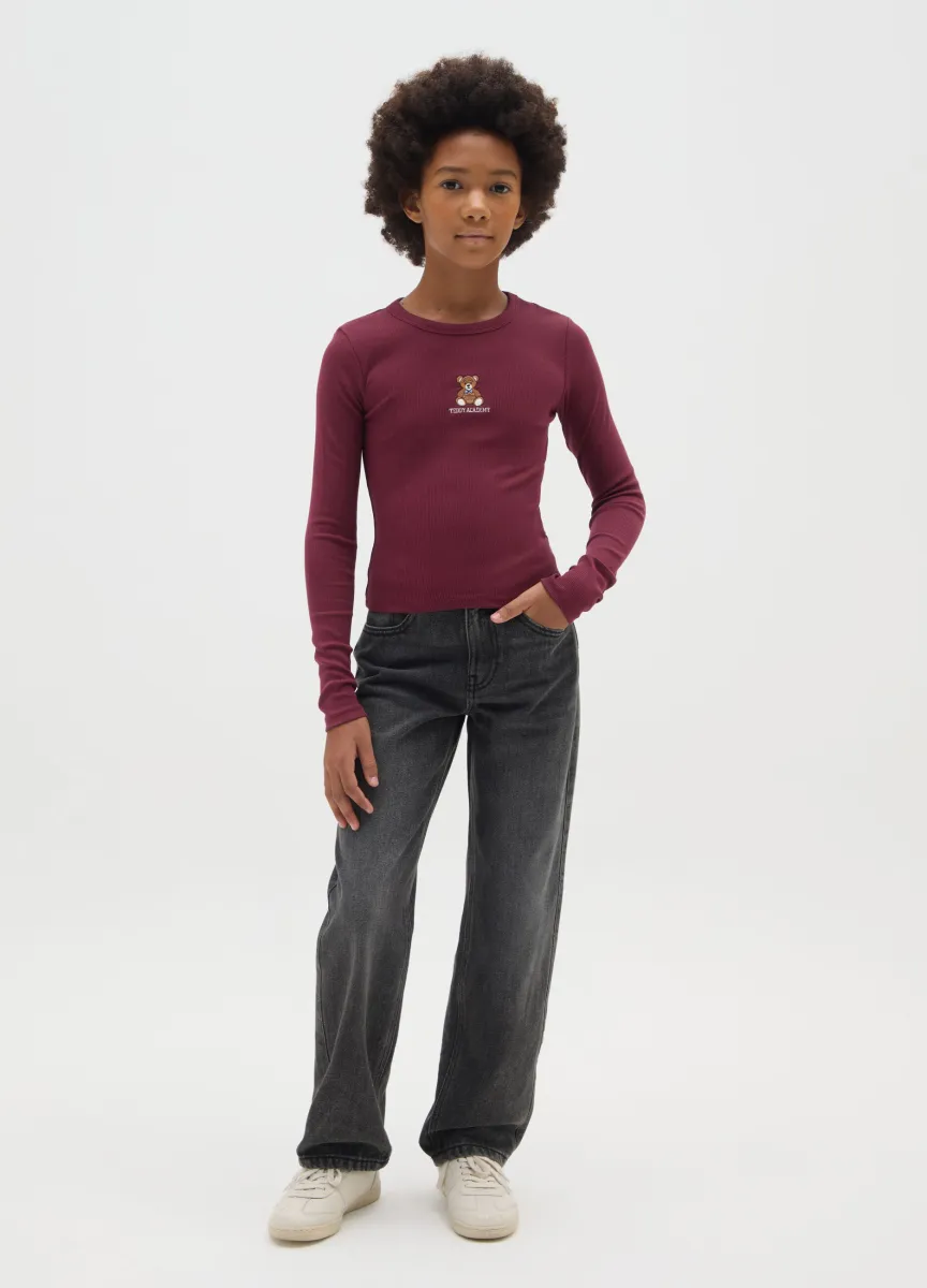 Jeans da ragazza in misto cotone nero straight fit