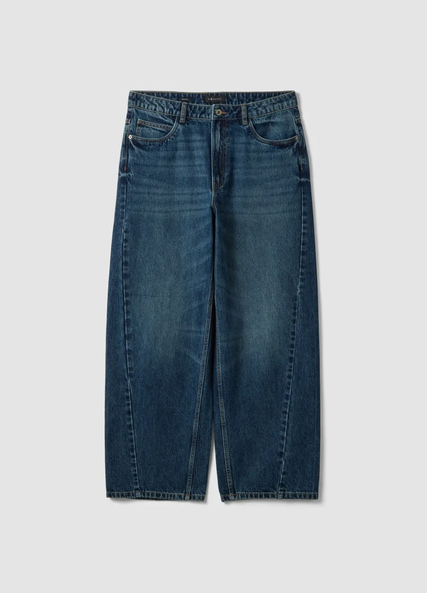 Jeans denim blu barrel in puro cotone