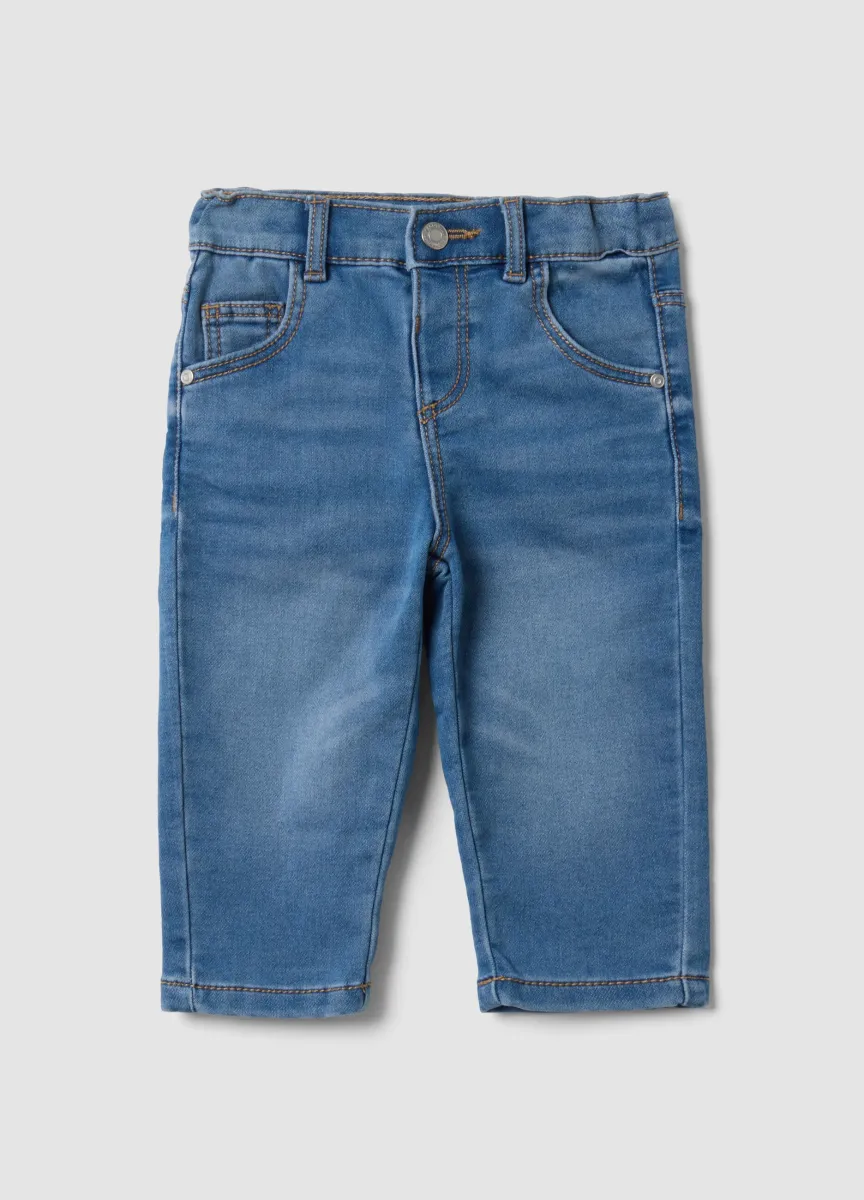 Jeans denim blu chiaro in cotone elasticizzato regular fit per bimbo