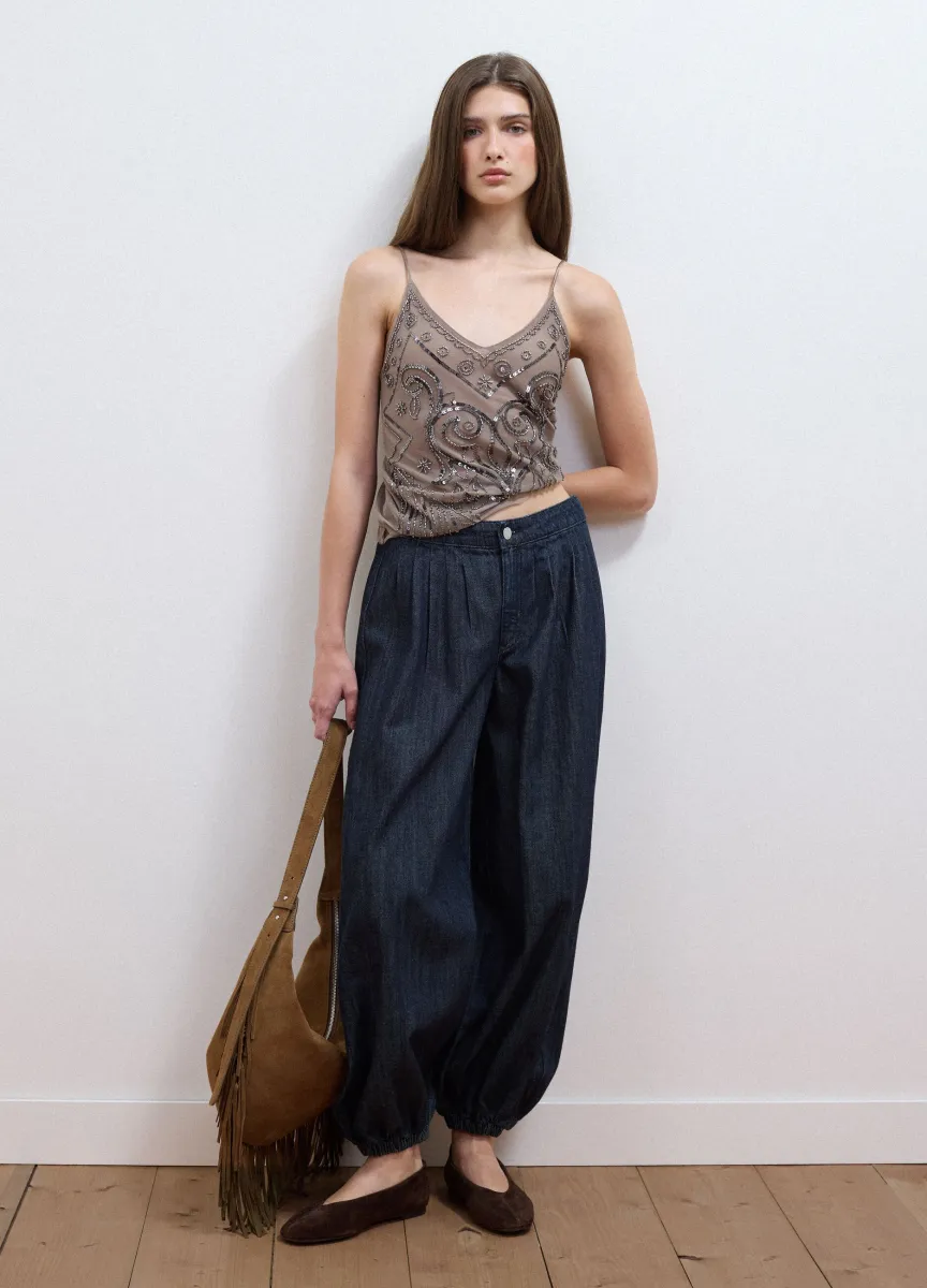 Jeans denim blu in puro cotone balloon fit
