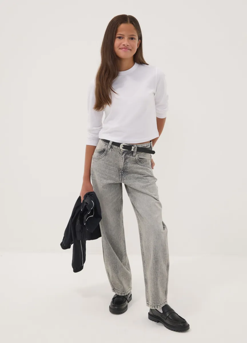 Jeans denim grigi in puro cotone balloon fit