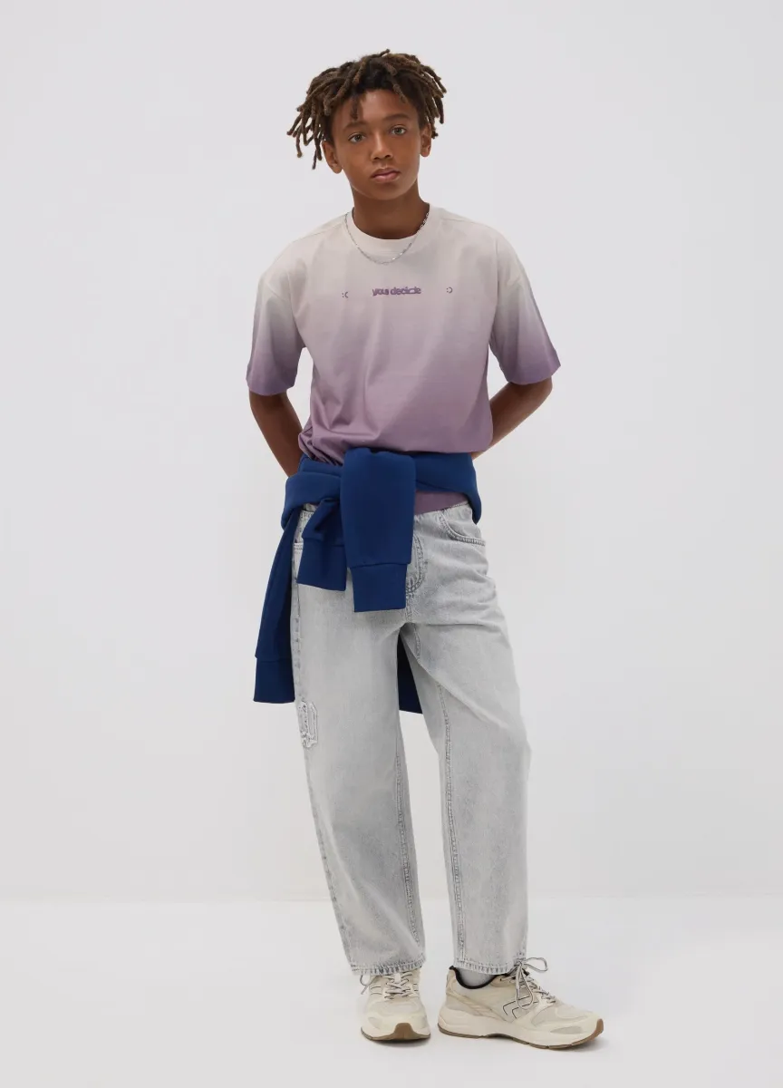 Jeans denim grigi in puro cotone con vita elasticizzata per ragazzo skater fit