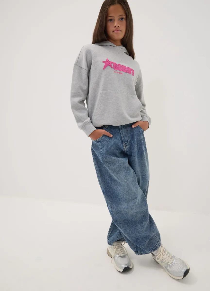 Jeans denim in puro cotone balloon fit per ragazza