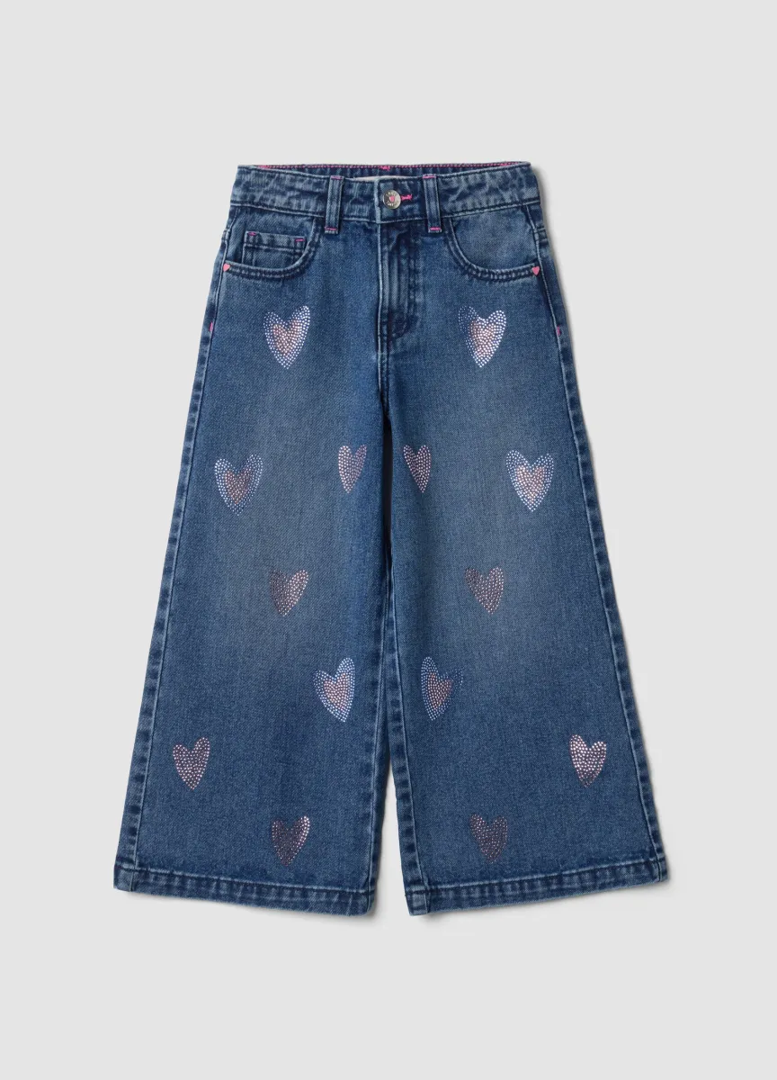 Jeans denim in puro cotone con cuori