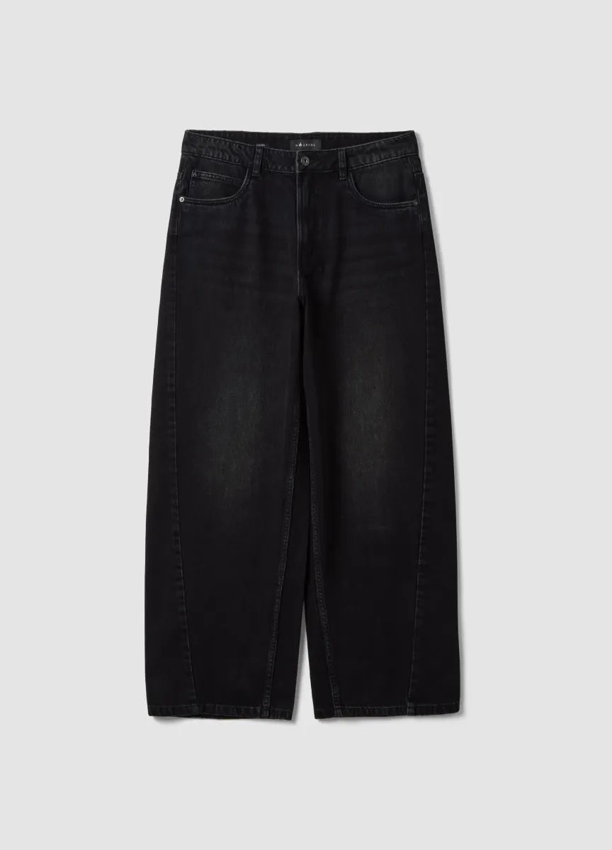 Jeans denim neri barrel in puro cotone