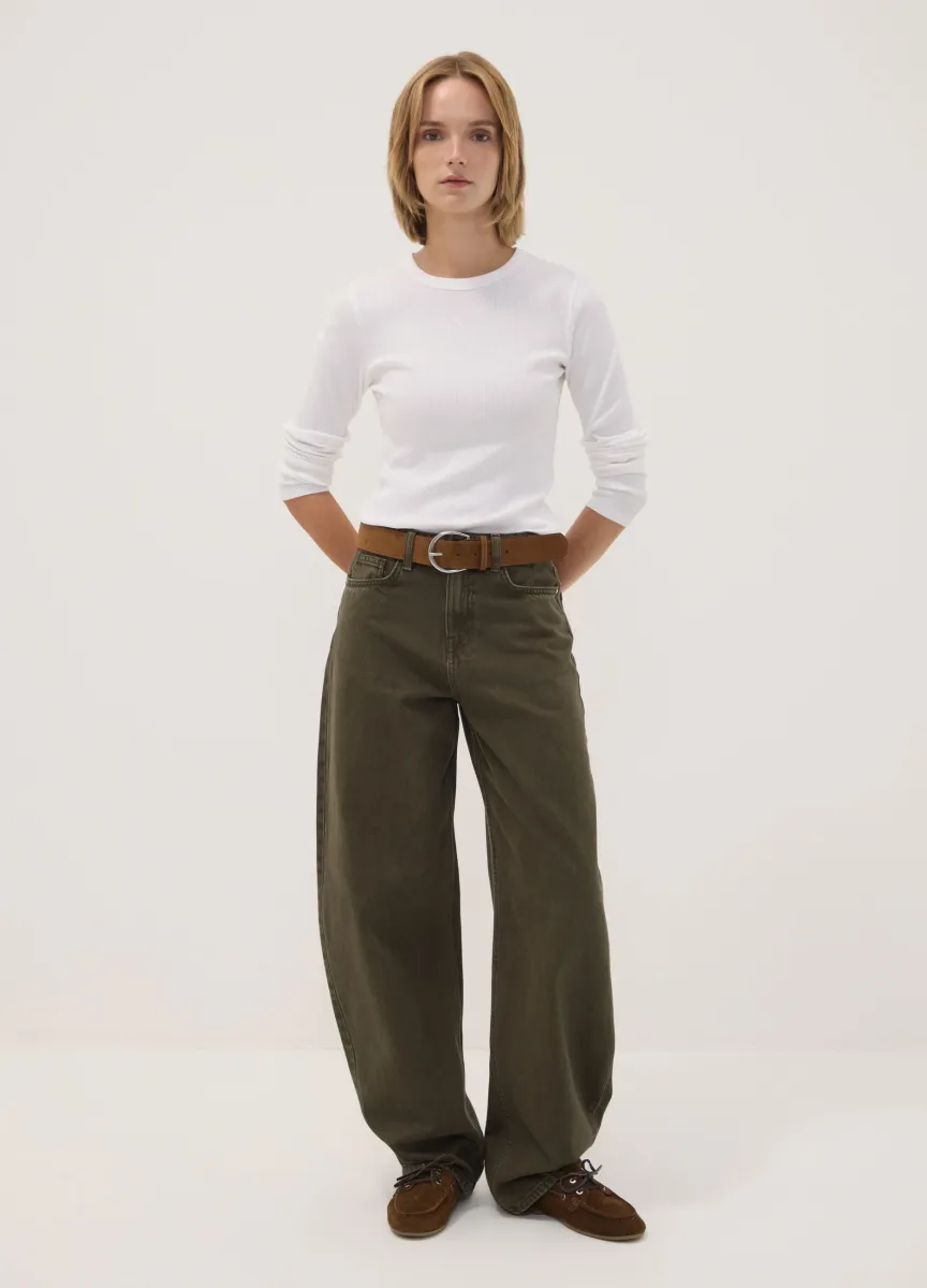 Jeans verdi in puro cotone barrel fit